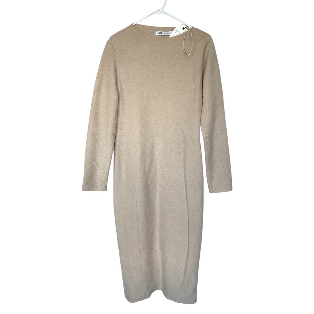 Zara Beige Long Sleeve Midi Dress - Picture 5 of 5